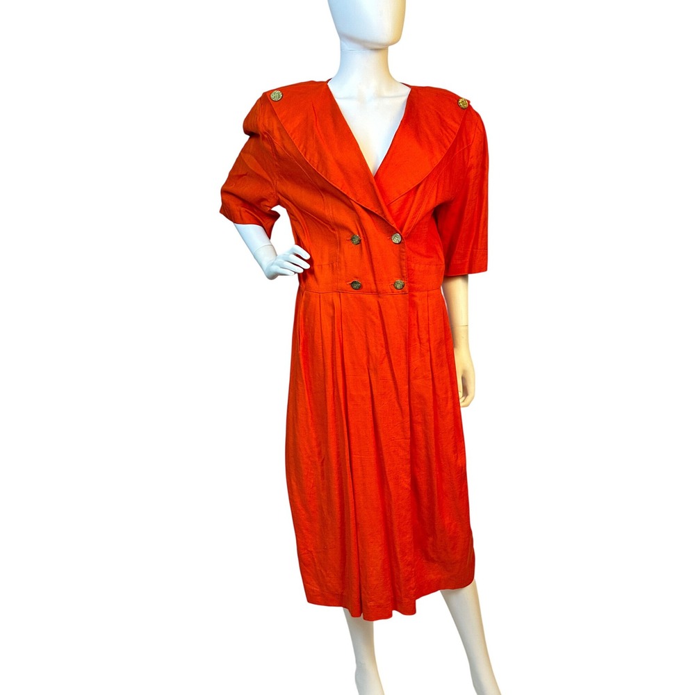 Vintage 80s Byette Biaro Canada Double Breasted Midi Suit Dress Linen Blend KC